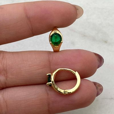 ARGOLLA ACERO DORADO BISAGRA CON CUBIC REDONDO - VERDE - Imagen 1