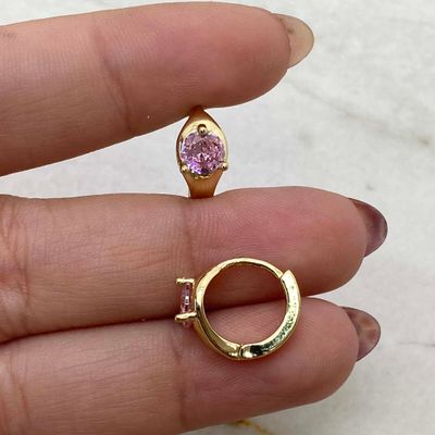 ARGOLLA ACERO DORADO BISAGRA CON CUBIC REDONDO - ROSA - Imagen 1