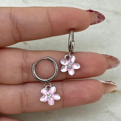 ARGOLLA BISAGRA CON FLOR CHICA CON STRASS - ROSA - Imagen 1
