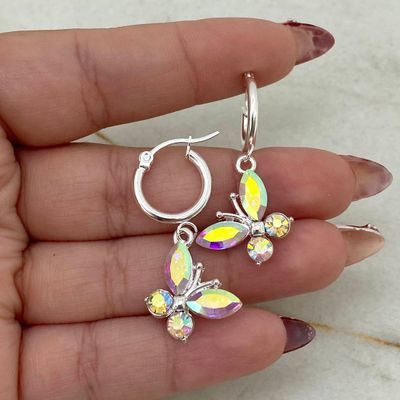 ARGOLLA ACERO BLANCO MINI CON MARIPOSA DE CUBICS - TORNASOL - Imagen 1