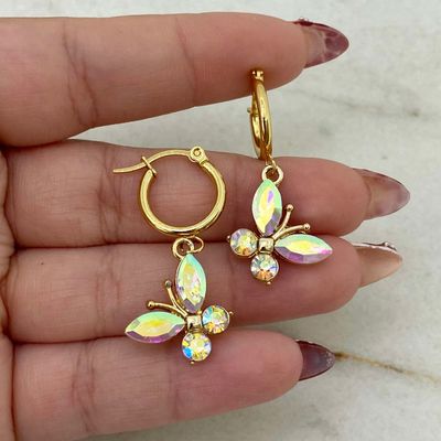 ARGOLLA ACERO DORADO MINI CON MARIPOSA DE CUBICS - TORNASOL - Imagen 1