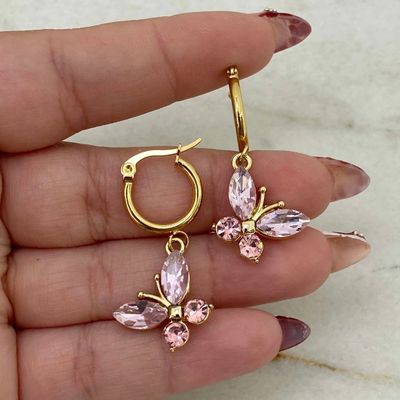ARGOLLA ACERO DORADO MINI CON MARIPOSA DE CUBICS - ROSA - Imagen 1