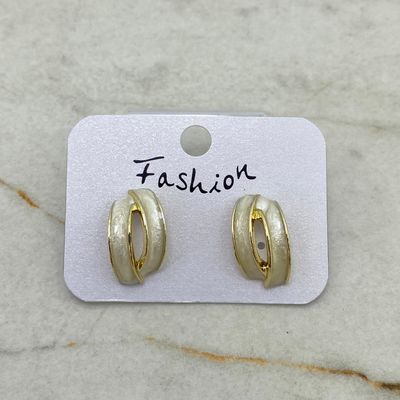 AROS ACERO DORADO 2 LINEAS CURVAS ESMALTADAS BLANCAS - Imagen 1