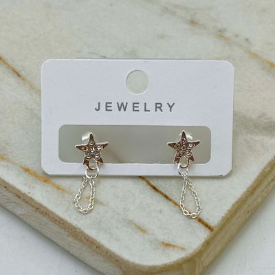 AROS ACERO BLANCO CON CADENA - ESTRELLA STRASS BLANCOS - Imagen 1