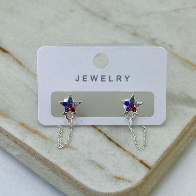AROS ACERO BLANCO CON CADENA - ESTRELLA STRASS COLORES - Imagen 1