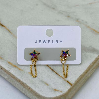 AROS ACERO DORADO CON CADENA - ESTRELLA STRASS COLOR - Imagen 1