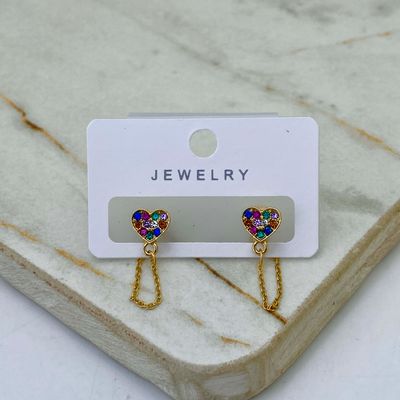 AROS ACERO DORADO CON CADENA - CORAZON STRASS COLOR - Imagen 1