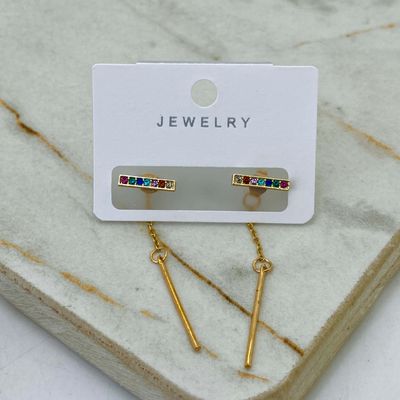 AROS ACERO DORADO STRASS COLORES CON BARRA COLGANTE - Imagen 1