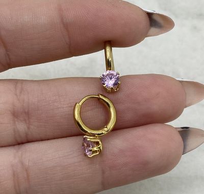 ARGOLLA ACERO DORADO BISAGRA CON CUBIC - ROSA - Imagen 1