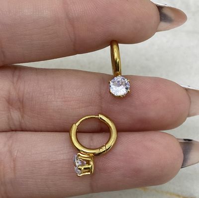 ARGOLLA ACERO DORADO BISAGRA CON CUBIC - BLANCO - Imagen 1